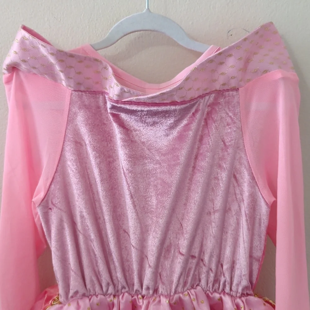 Pink + Gold Princess Dress Costume Tulle Velvet Pretend Girls Size EU 140 US 10